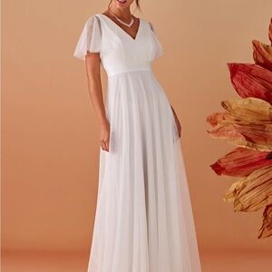 Ever Pretty White Pleated Ruffled Bridal Gown